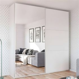 Sliding Wardrobe - WINFAIR 2 Door Mirrored Wardrobe White 225cm