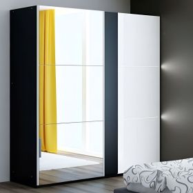 Sliding Wardrobe - CANTERBURY 2 Door Mirrored Wardrobe Black 200cm