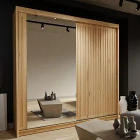Sliding Wardrobe - ZEUS 2 Door Mirrored Wardrobe Oak 203cm