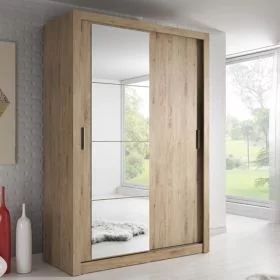 Wardrobe - ZAKHAR 2 Door Sliding Wardrobe Oak Shetland 120cm