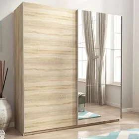 Sliding Wardrobe - MILKA 2 Door Mirrored Wardrobe Oak Sonoma 150cm