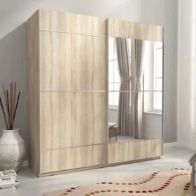 Sliding Wardrobe - MILKA I 2 Door Mirrored Wardrobe Oak Sonoma 150cm