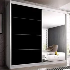 Sliding Wardrobe - MONIS 2 Door Mirrored Wardrobe White Matt 233cm