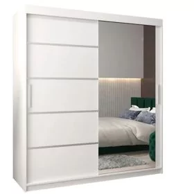 Sliding Wardrobe - VICENZA II 2 Door Mirrored Wardrobe White 180cm