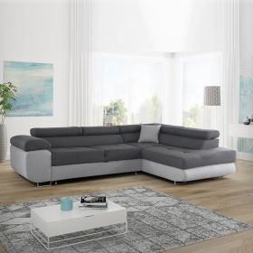 Cambridge Modern Design L-Shape Large Corner Sofabed with Adjustable Headrests - Grey and White