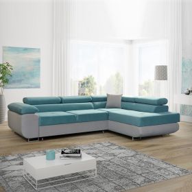 Cambridge Modern Design L-Shape Large Corner Sofabed with Adjustable Headrests - Blue and White