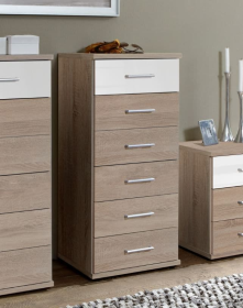 DANIEL Oak Finish Chest of Drawers - Tallboy, Medium-sized, 6 Drawers