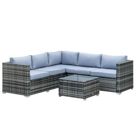4 Pieces Rattan Garden Furniture Sets Wicker Patio Conservatory Dining Set w/Corner Sofa Loveseat Coffee Table Cushions for Balcony Grey
