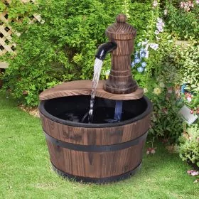 Barrel Water Pump Fountain Rustic Wood Electric Water Feature Garden