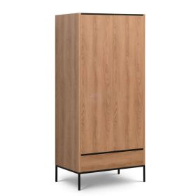 Wardrobe - LAREDO 2 Door Wardrobe with 5 Shelf Oak Caramel 90cm