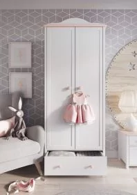 Wardrobe - LISA 2 Door Wardrobe White and Pink 85cm