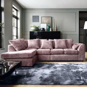 Gilliver Plus Crushed Chenille Corner Sofa - Left Arm French Pink