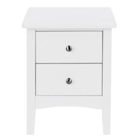 Bedside Table - COMO 2 Drawer Nightstand White 38cm