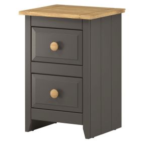Bedside Table - CAPRI 2 Drawer Nightstand Carbon Grey 36cm