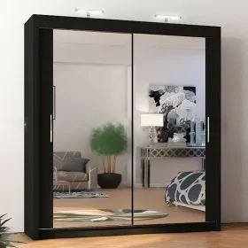Sliding Wardrobe - MATHILDE 2 Door Mirrored Wardrobe Black 120cm