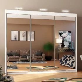 Sliding Wardrobe - MATHILDE 3 Door Mirrored Wardrobe White 250cm