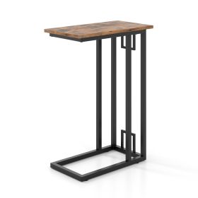 Side Table - C-Shaped Side Table Compact Sofa Side Table for Small Space-Rustic Brown
