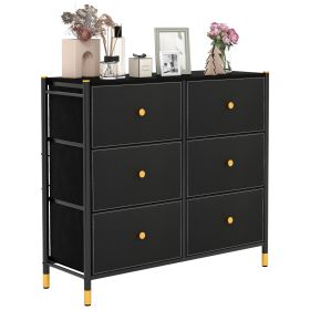 DEVON Black Chest of Drawers - Medium-sized, 6 Drawers, Double