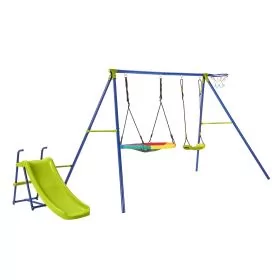 Kids Swing Set - 4-in-1 Swing Set Heavy-Duty Metal Playset with Slide and Basketball Hoop