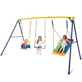 300 kg Indoor Outdoor Swing Set Carbon Steel Swing Frame-Blue &amp; Yellow