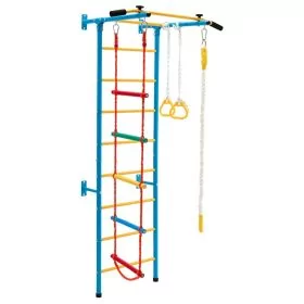 Kids Ladder Set - Swedish Ladder Set with Climbing Frame Pull-up Bar Ropes and Rings-Yellow Blue