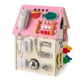 Playhouse - Wooden Busy House Toddler Learning Toy with Music Box-Pink