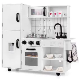 Kids Kitchen Toy - Play Kitchen Toy Set with Oven Real Sounds and Lights-White