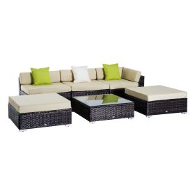 5-Seater Rattan Sofa Coffee Table Set Sectional Wicker Weave Furniture for Garden Outdoor Conservatory w/ Pillow Cushion Brown