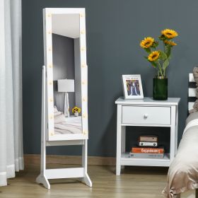 Free Standing LED Mirror Jewelry Cabinet Jewellery Armoire Floor Organiser W/ 3 Angle Adjustable for Rings Earrings Bracelets Cosmetics, White