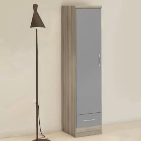 Wardrobe - NEWBIGGIN 1 Door Wardrobe Grey Gloss with Light Oak 40cm