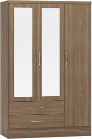 Wardrobe - NEWBIGGIN 3 Door Mirrored Wardrobe Rustic Oak Effect 116cm