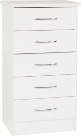NEWBIGGIN White Chest of Drawers - Tallboy, Small-sized, 5 Drawers