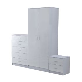 High Gloss Bedroom Furniture Set 3 Piece Wardrobe Chest Bedside - White