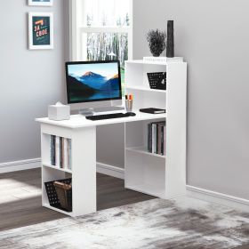 120cm Modern Computer Desk Bookshelf Writing Table Workstation PC Laptop Study Home Office 6 Shelves White
