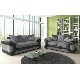 Stirling High Quality Upholstery Fabric Chrome Feet 2 Seater and 3 Seater Sofa Set - Black and Grey