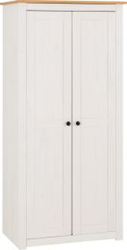Wardrobe - PRESTON 2 Door Wardrobe White Natural Wax 80cm