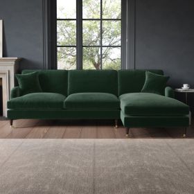 PAYTON Velvet 4 Seater L Shaped Fullback Corner Sofa - Dark Green, Right Hand Facing