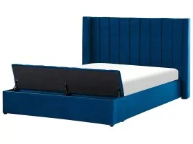 NOVA Waterbed with Storage Bench Velvet 160 x 200cm EU Kingsize Bedframe Blue