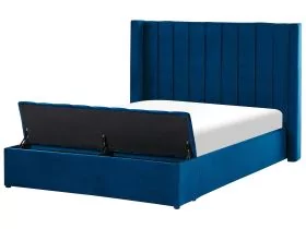 NOVA Waterbed with Storage Bench Velvet 140 x 200cm EU Double Bedframe Blue