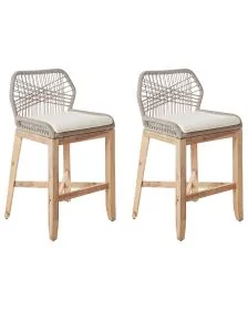 Set of 2 Garden Bar Chairs TALAMONE Acacia Wood Beige