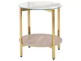 Glass Top Side Table Light Wood with Gold LOVELL