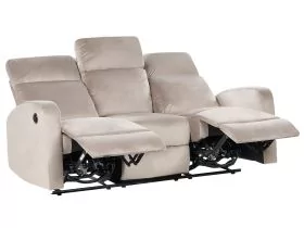 3 Seater Velvet Electric Recliner Beige VERDAL
