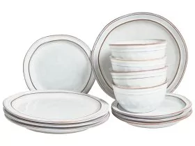 Set of 12 Dinnerware CHIVES Stoneware Light Grey