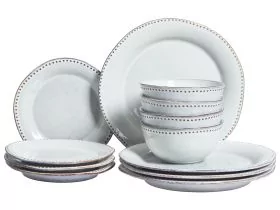 Set of 12 Dinnerware CHERVIL Stoneware Light Blue
