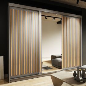 Sliding Wardrobe - ZEUS 3 Door Mirrored Wardrobe Grey 250cm
