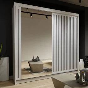 Sliding Wardrobe - ZEUS 2 Door Mirrored Wardrobe White 150cm