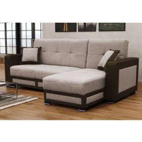 Modern Style L-Shape Fabric Corner Sofabed with Storage - Brown