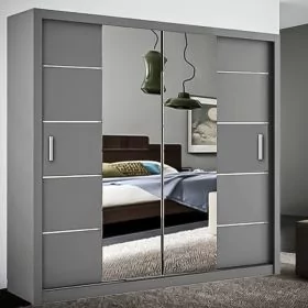 Sliding Wardrobe - LISBANE 2 Door Mirrored Wardrobe Grey - 150cm 180cm and 203cm