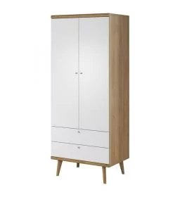 Wardrobe - MILAN 2 Door Wardrobe White Matt and Oak Riviera 80cm