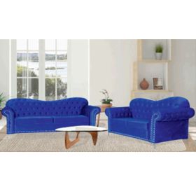 Durham Luxury Chesterfield Curve Design 3 Seater and 2 Seater Sofa Set - Blue